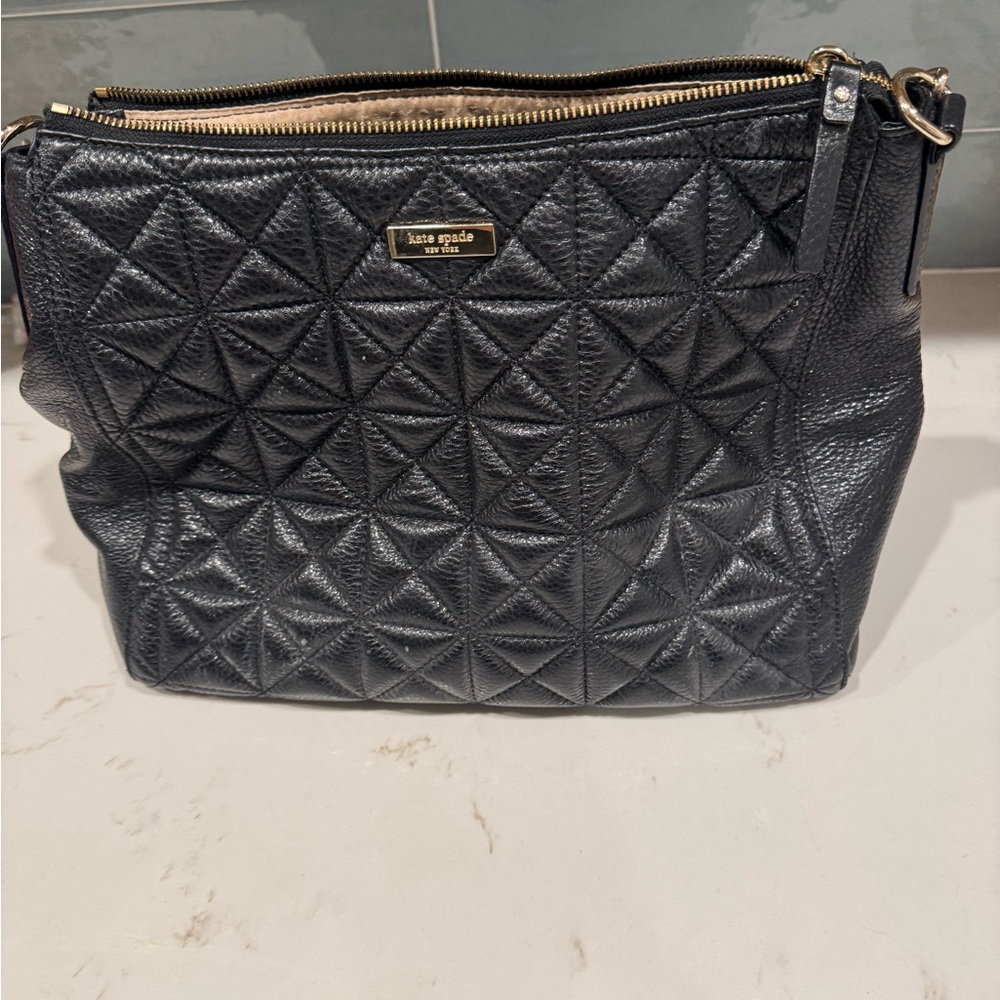 kate spade Black Quilted Leather Shoulder Bag with Gold Hardware